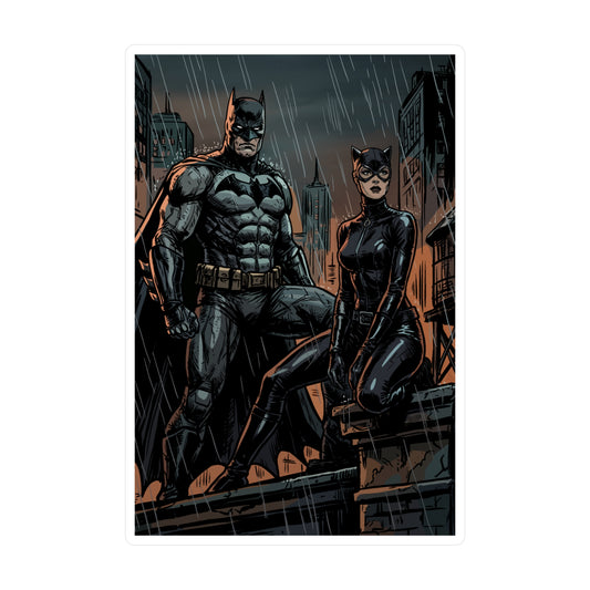 Batman & Catwoman Rainy Night Vinyl Sticker