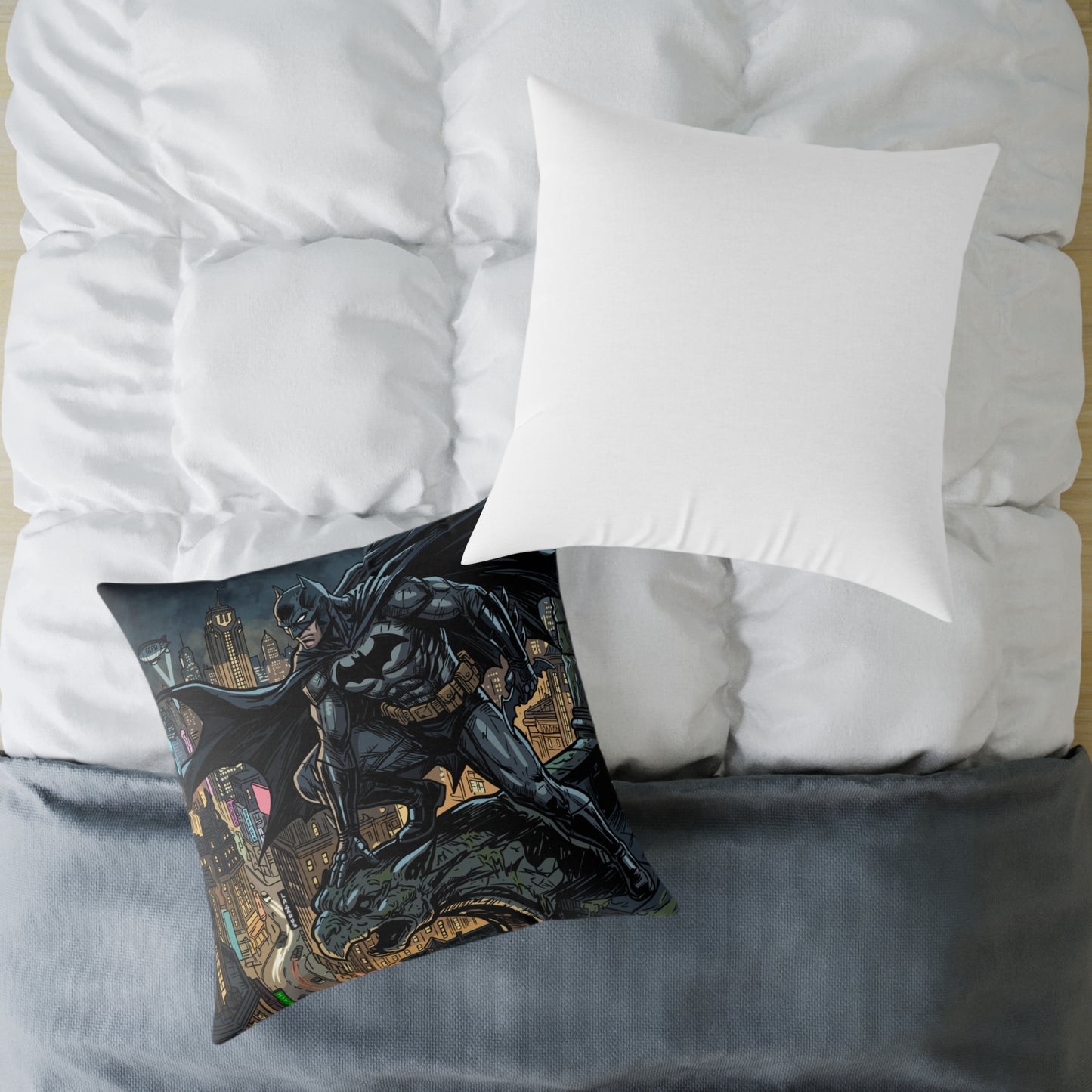 Batman Cityscape Square Poly Canvas Pillow
