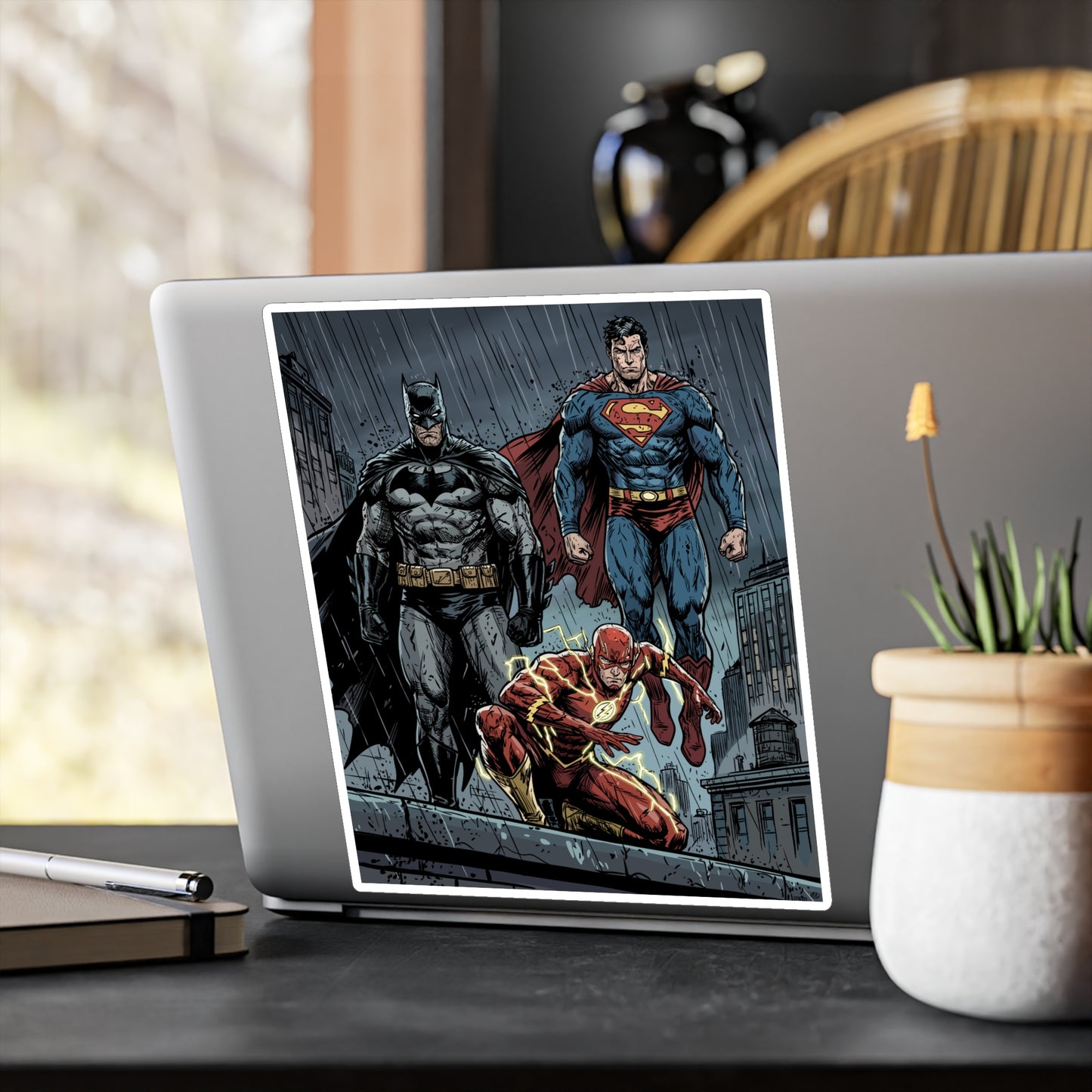 Superhero Trio Vinyl Sticker — Batman, Superman & Flash