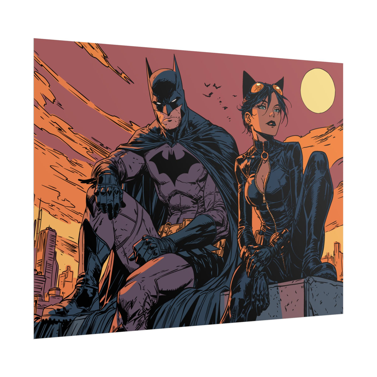 Batman & Catwoman Landscape Art Poster
