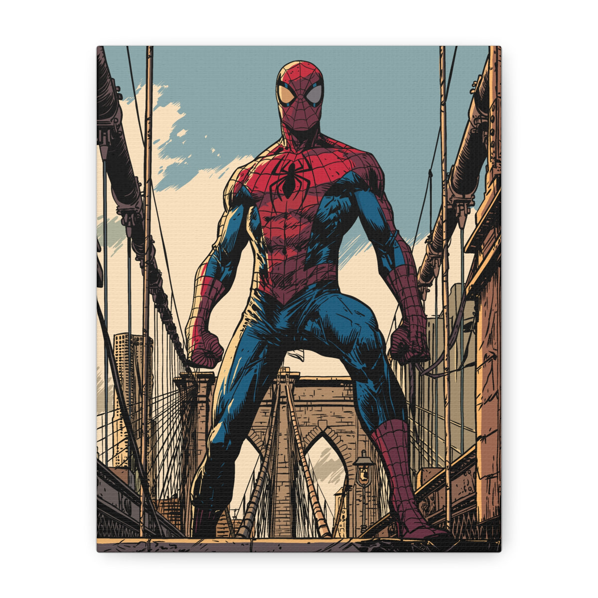 Spiderman Comic Canvas Print — Iconic City Bridge Pose