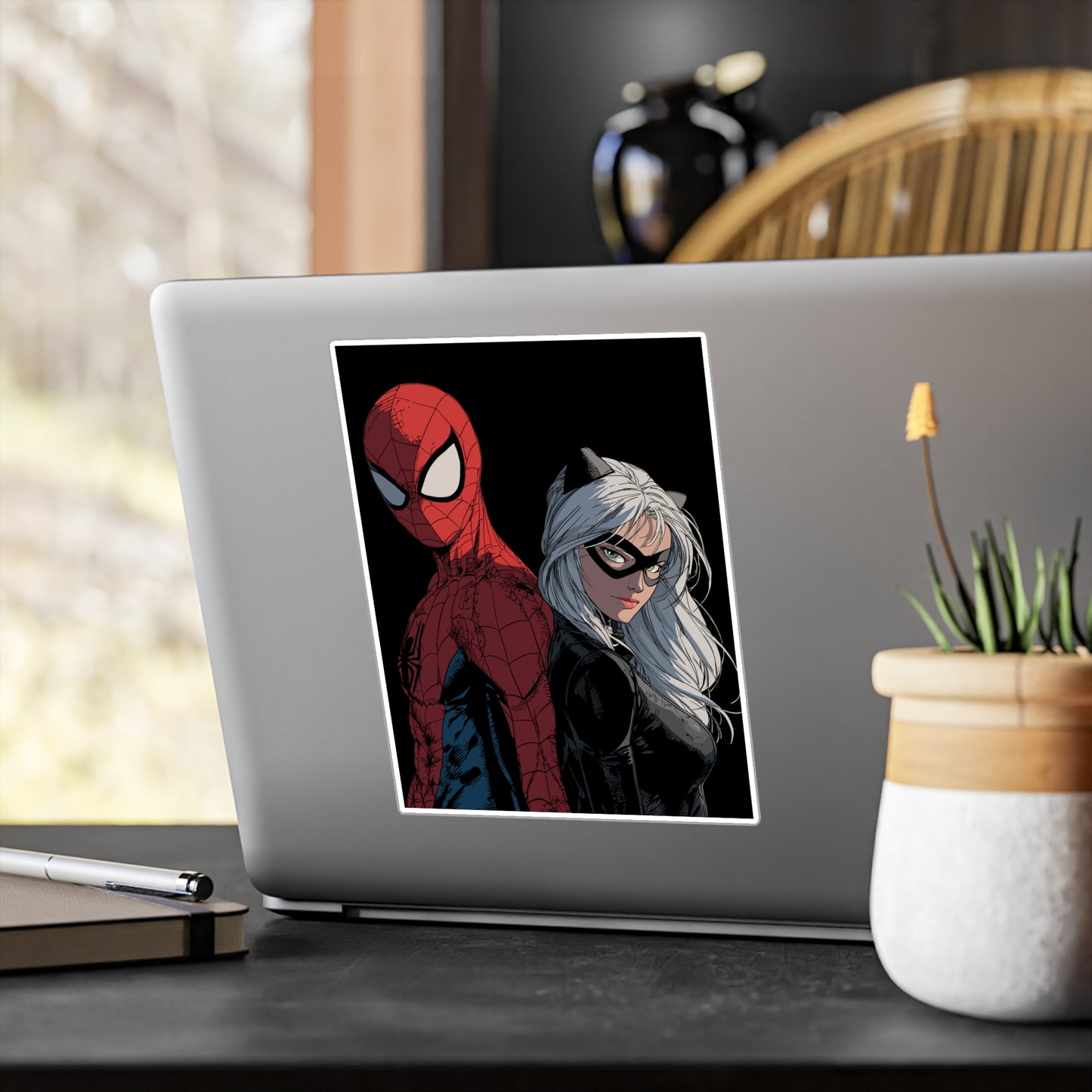 Spider-Man & Black Cat Kiss-Cut Vinyl Decal — Comic Superhero Sticker