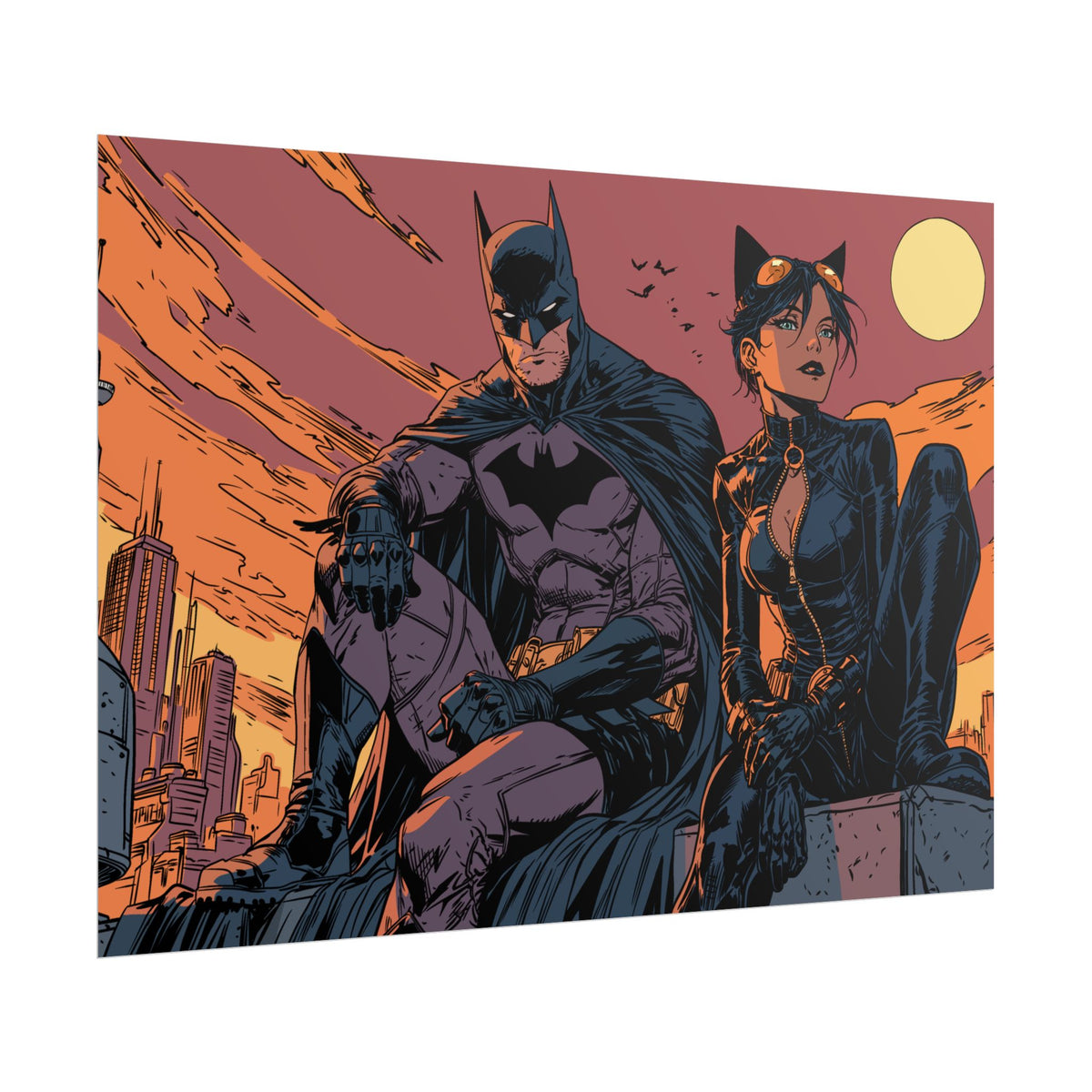 Batman & Catwoman Landscape Art Poster