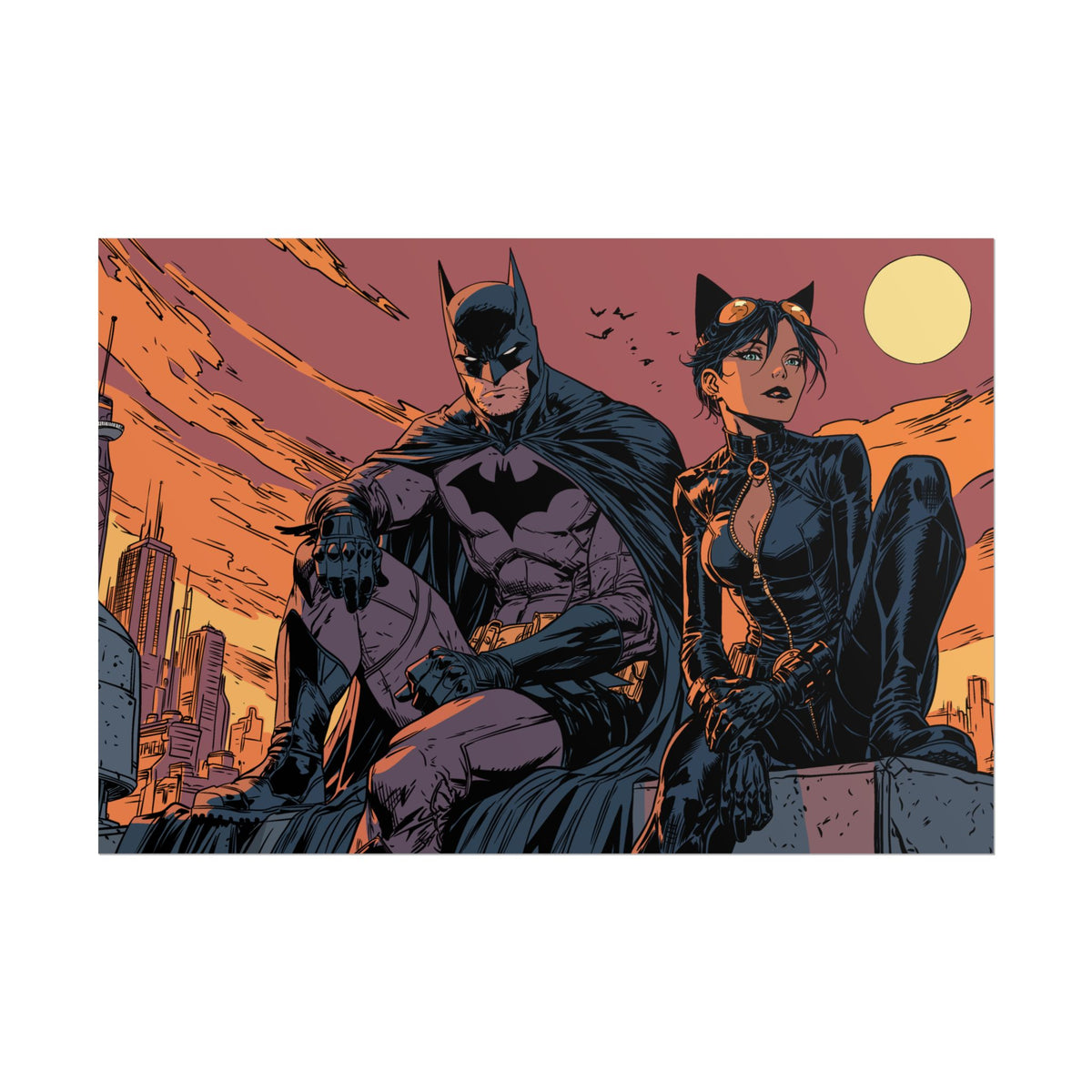 Batman & Catwoman Landscape Art Poster