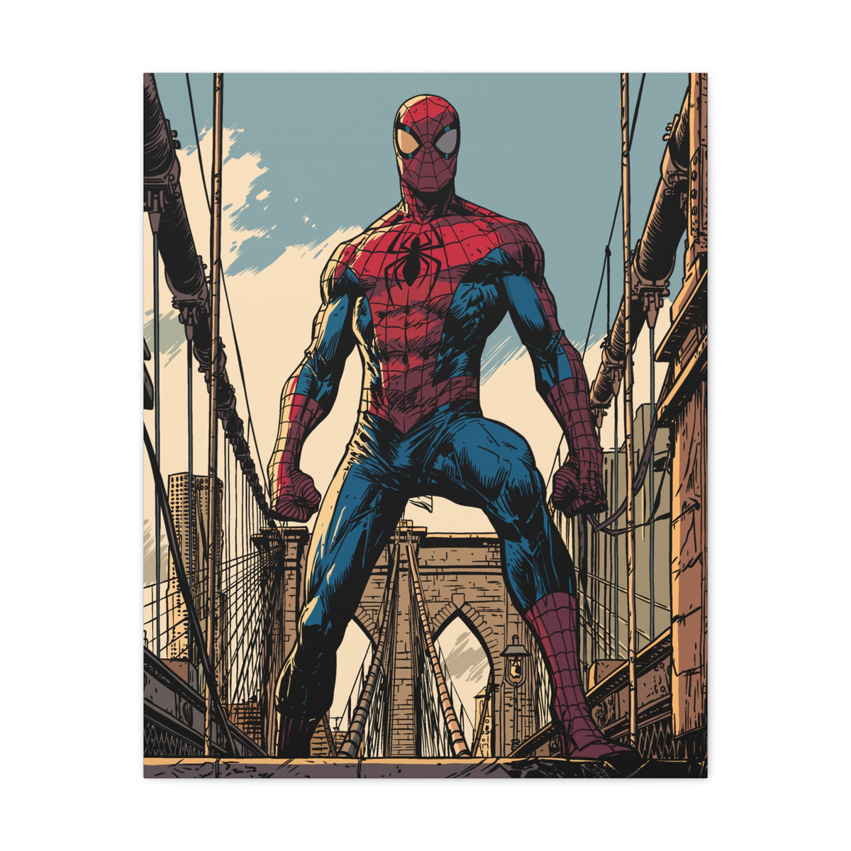 Spiderman Comic Canvas Print — Iconic City Bridge Pose