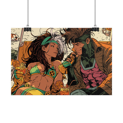 Rogue & Gambit - Beach Trip - Retro Comic Art Poster