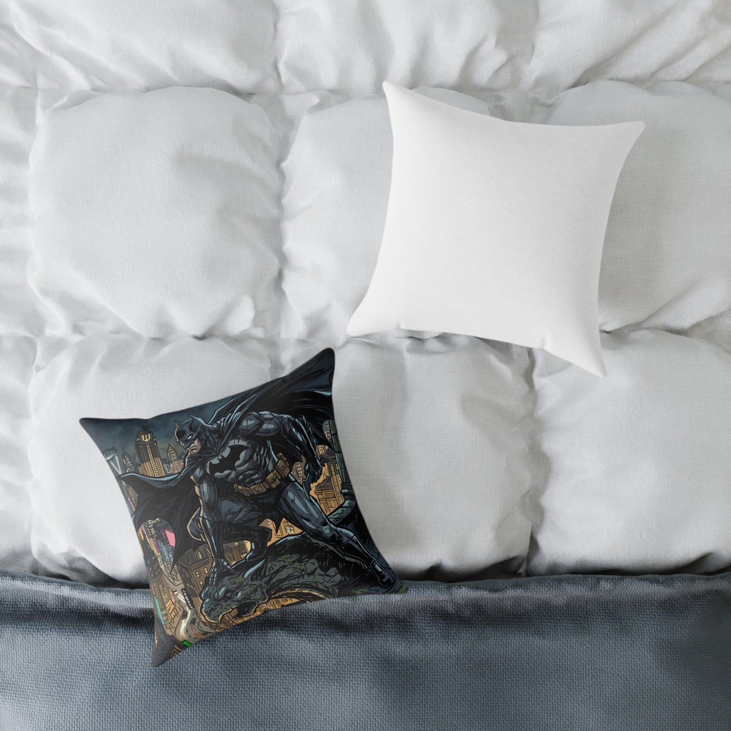 Batman Cityscape Square Poly Canvas Pillow