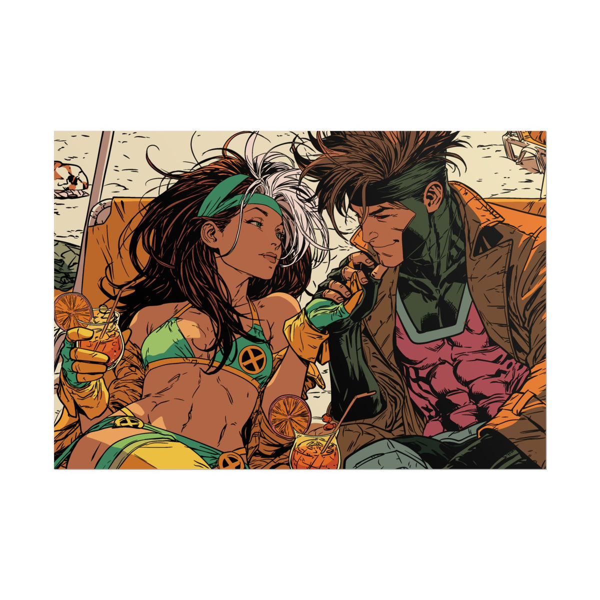 Rogue & Gambit - Beach Trip - Retro Comic Art Poster