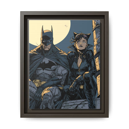Framed Matte Canvas Print — Gotham Night Batman & Catwoman Illustration