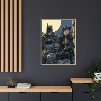 Framed Matte Canvas Print — Gotham Night Batman & Catwoman Illustration