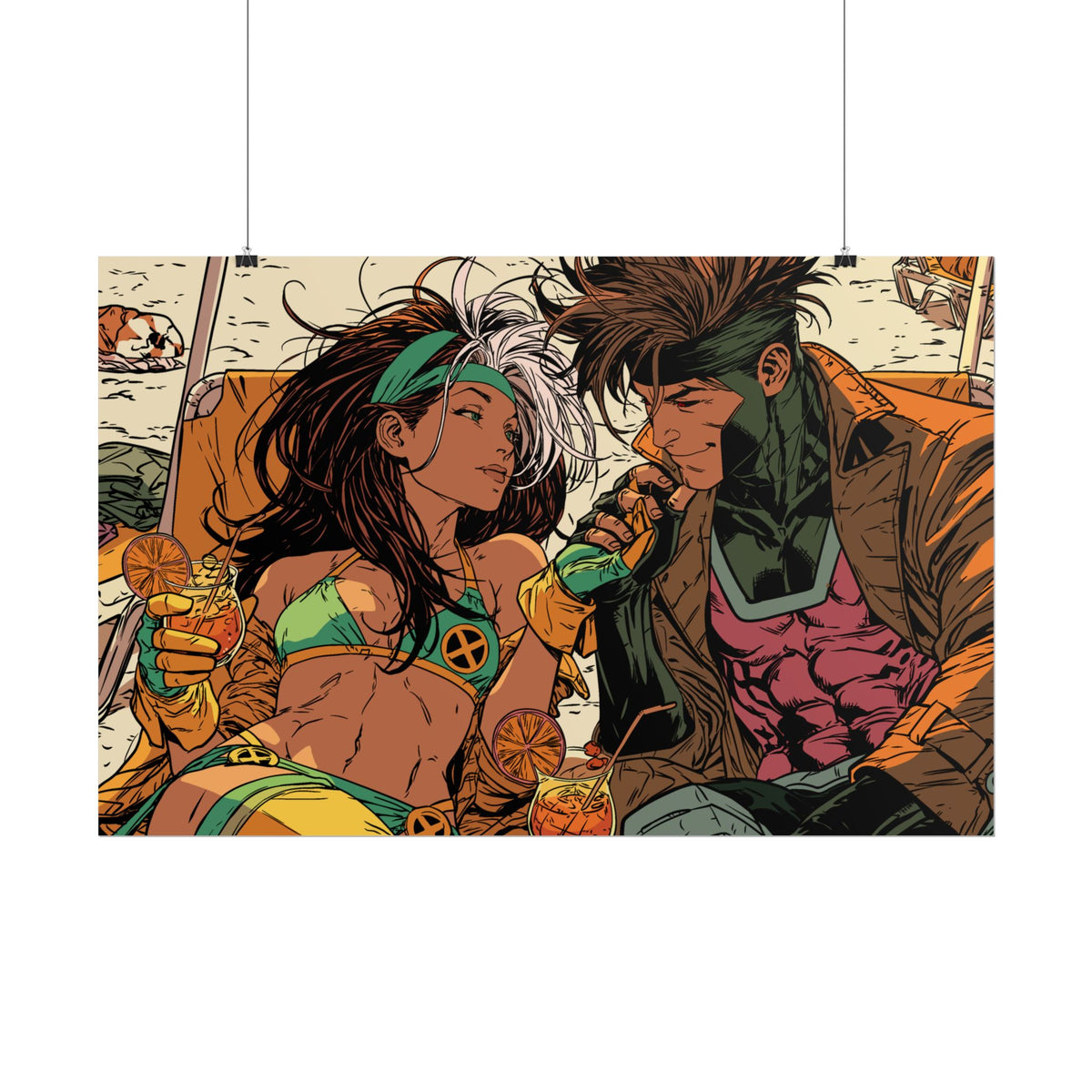 Rogue & Gambit - Beach Trip - Retro Comic Art Poster