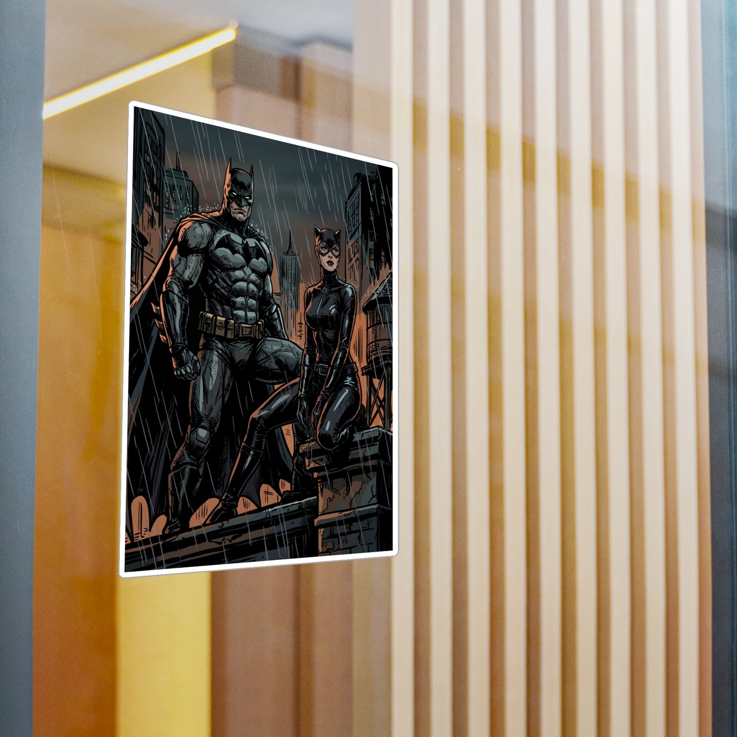 Batman & Catwoman Rainy Night Vinyl Sticker