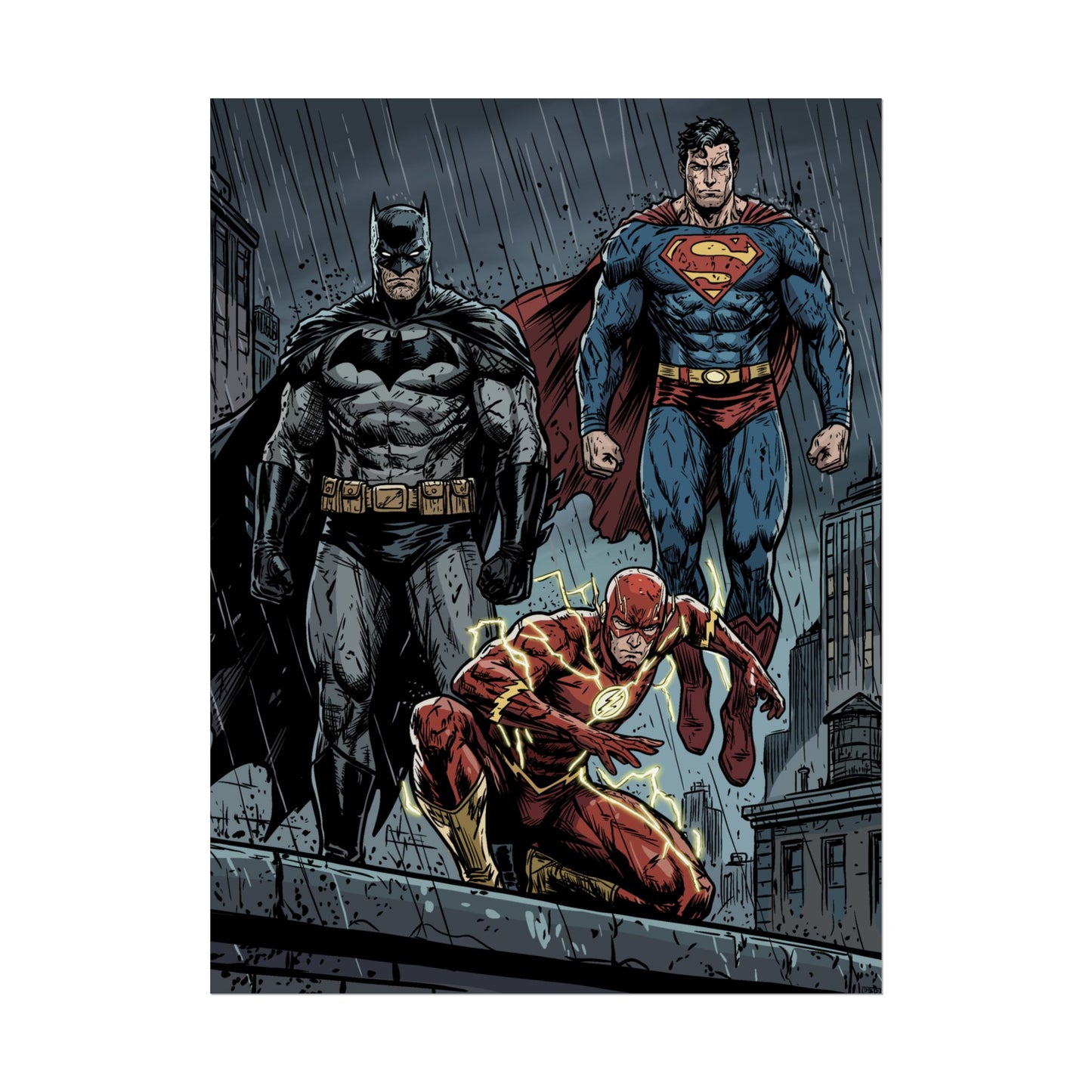 Superhero Trio Rolled Poster — Batman, Superman & The Flash