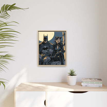 Framed Matte Canvas Print — Gotham Night Batman & Catwoman Illustration