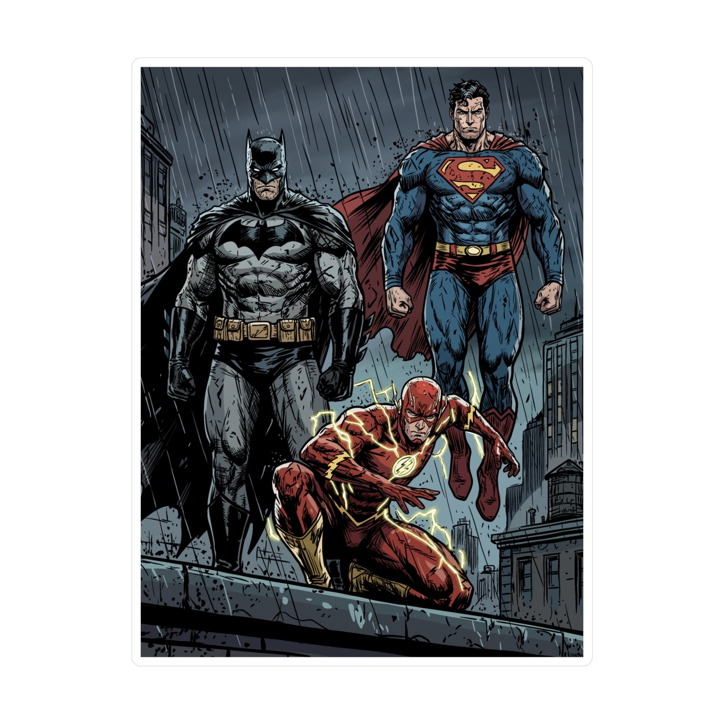 Superhero Trio Vinyl Sticker — Batman, Superman & Flash