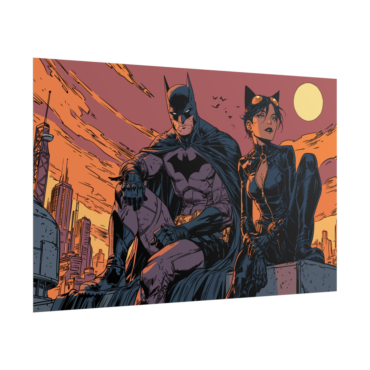 Batman & Catwoman Landscape Art Poster
