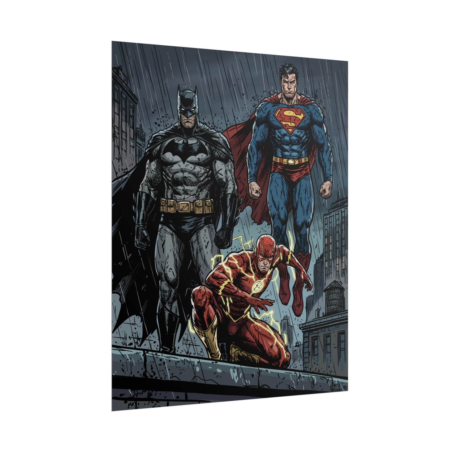 Superhero Trio Rolled Poster — Batman, Superman & The Flash