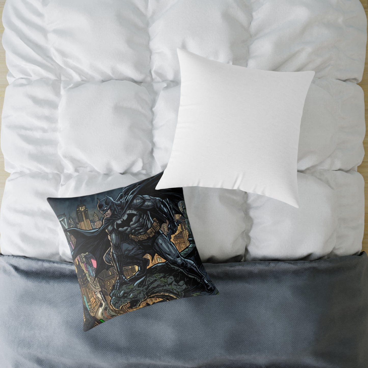 Batman Cityscape Square Poly Canvas Pillow