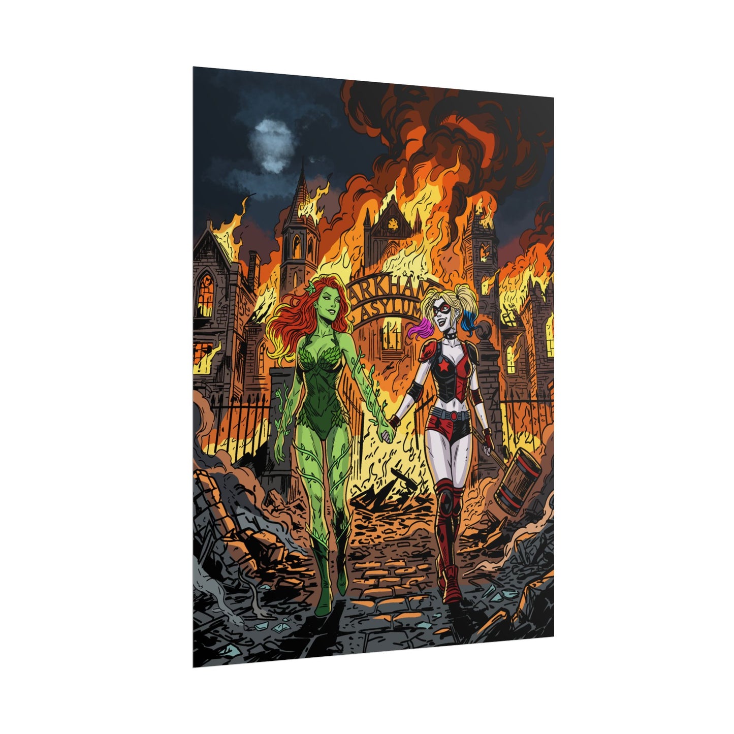 Harley Quinn & Poison Ivy Arkham Asylum Poster — Rolled Comic Art Print