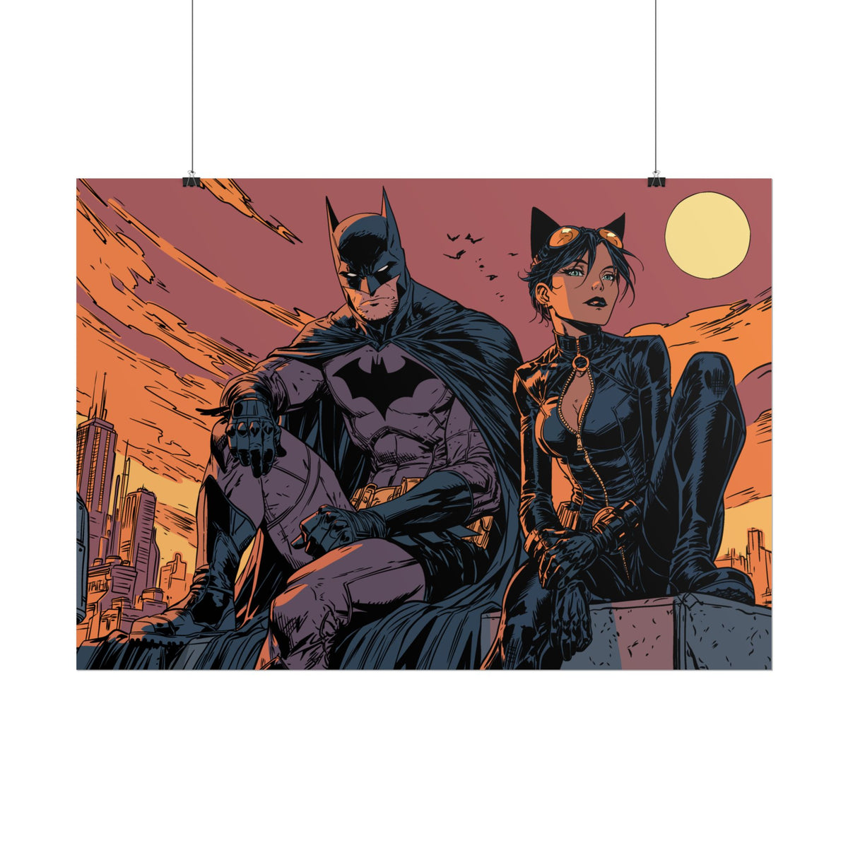 Batman & Catwoman Landscape Art Poster