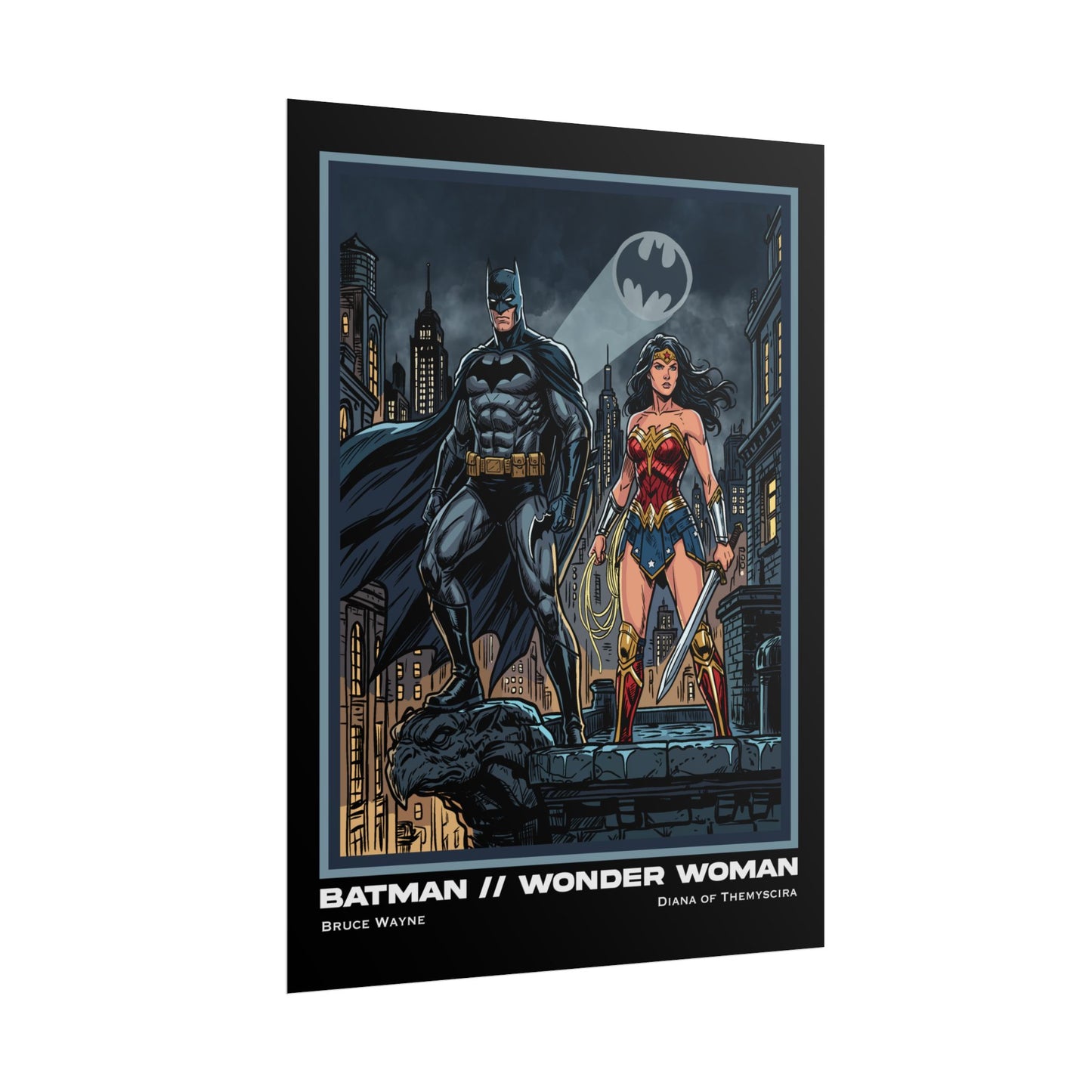 Batman & Wonder Woman Cinematic Rolled Poster — Superhero Wall Art