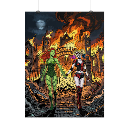 Harley Quinn & Poison Ivy Arkham Asylum Poster — Rolled Comic Art Print