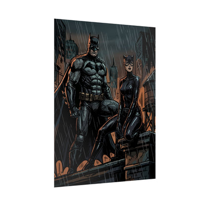 Batman & Catwoman Rainy Rooftop Rolled Poster
