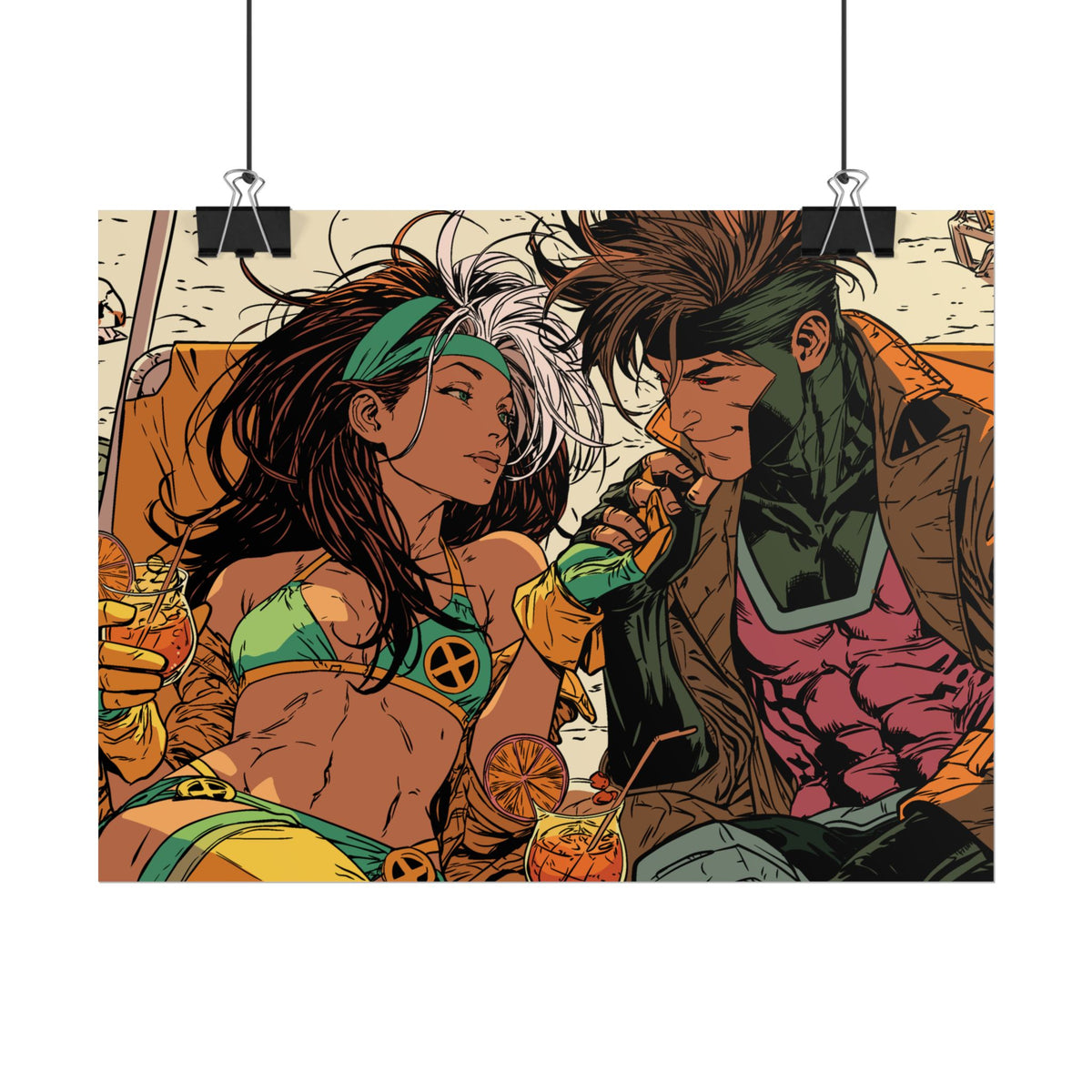 Rogue & Gambit - Beach Trip - Retro Comic Art Poster