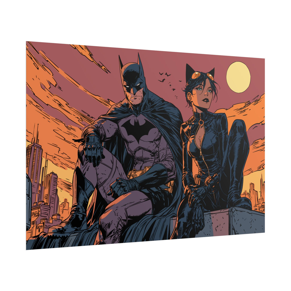 Batman & Catwoman Landscape Art Poster