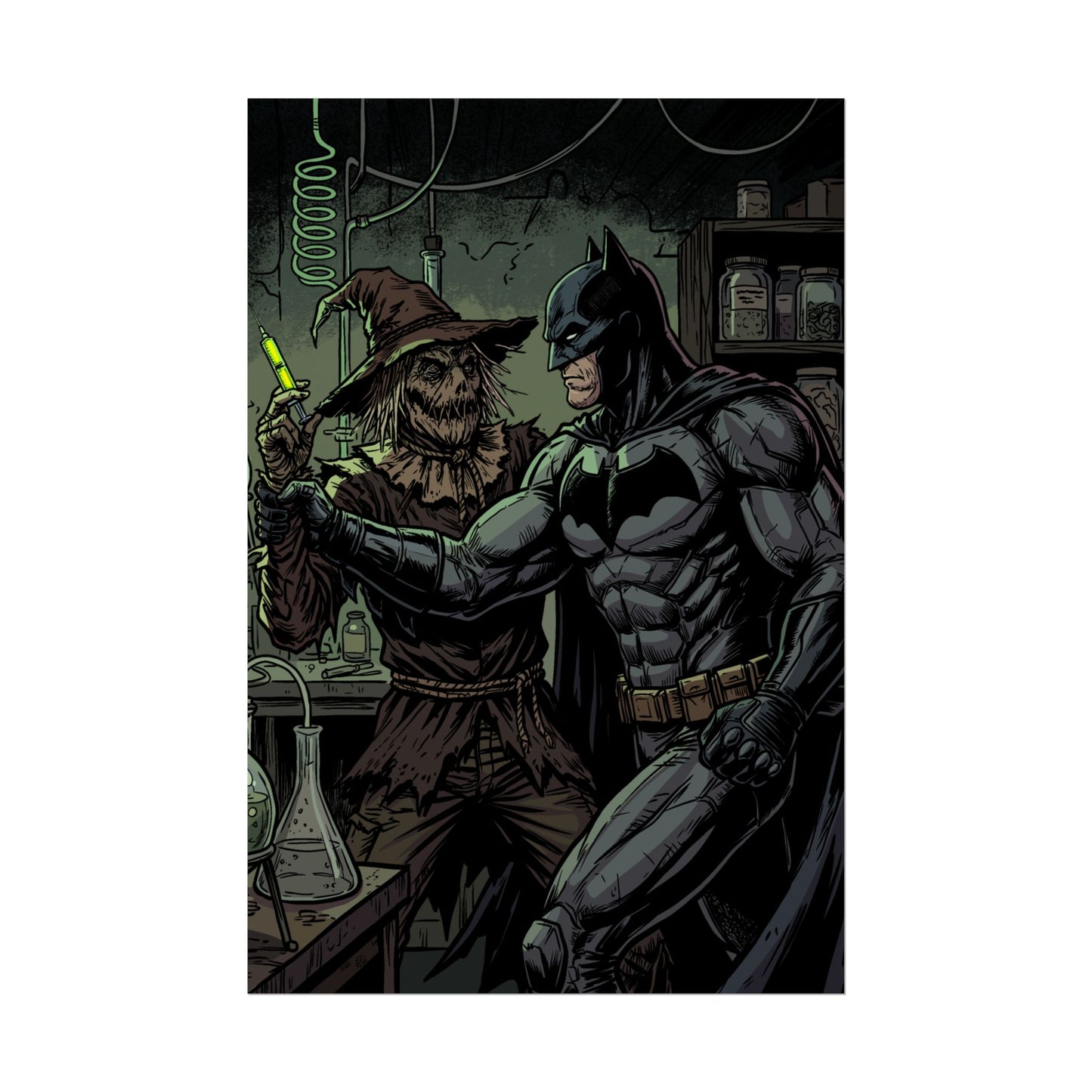 Batman & Scarecrow Poster — Dark Comic Book Art, Horror Superhero Wall Decor