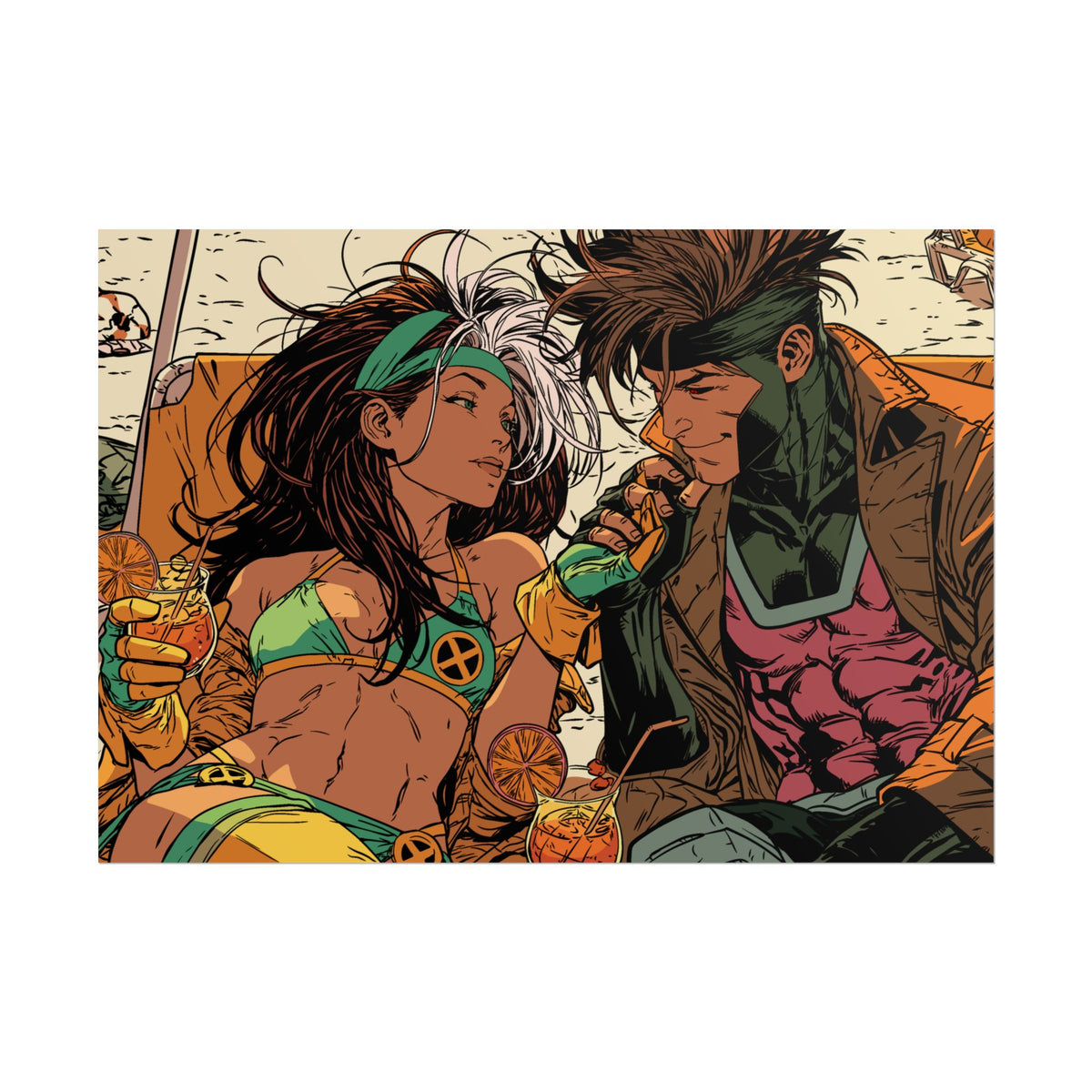 Rogue & Gambit - Beach Trip - Retro Comic Art Poster