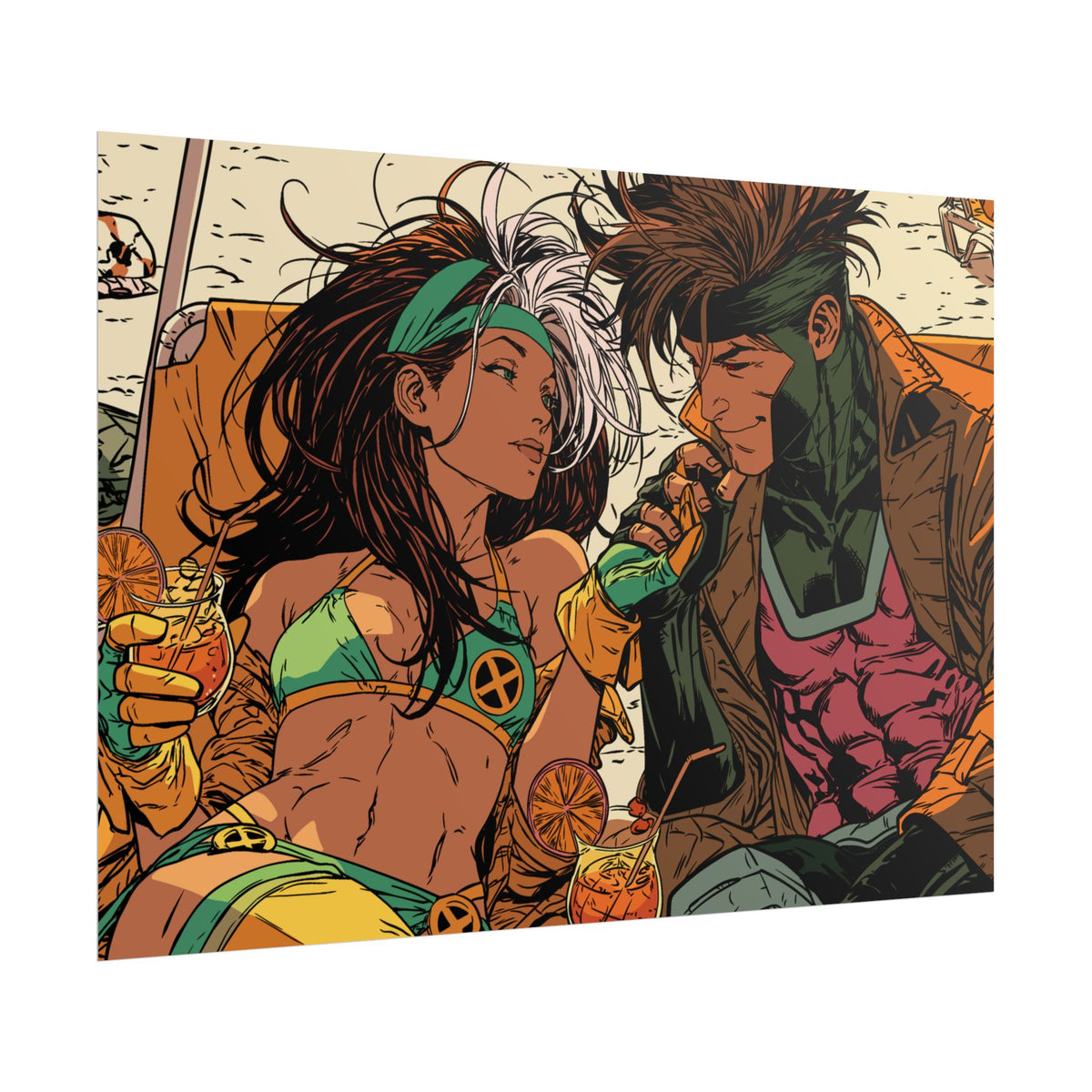 Rogue & Gambit - Beach Trip - Retro Comic Art Poster