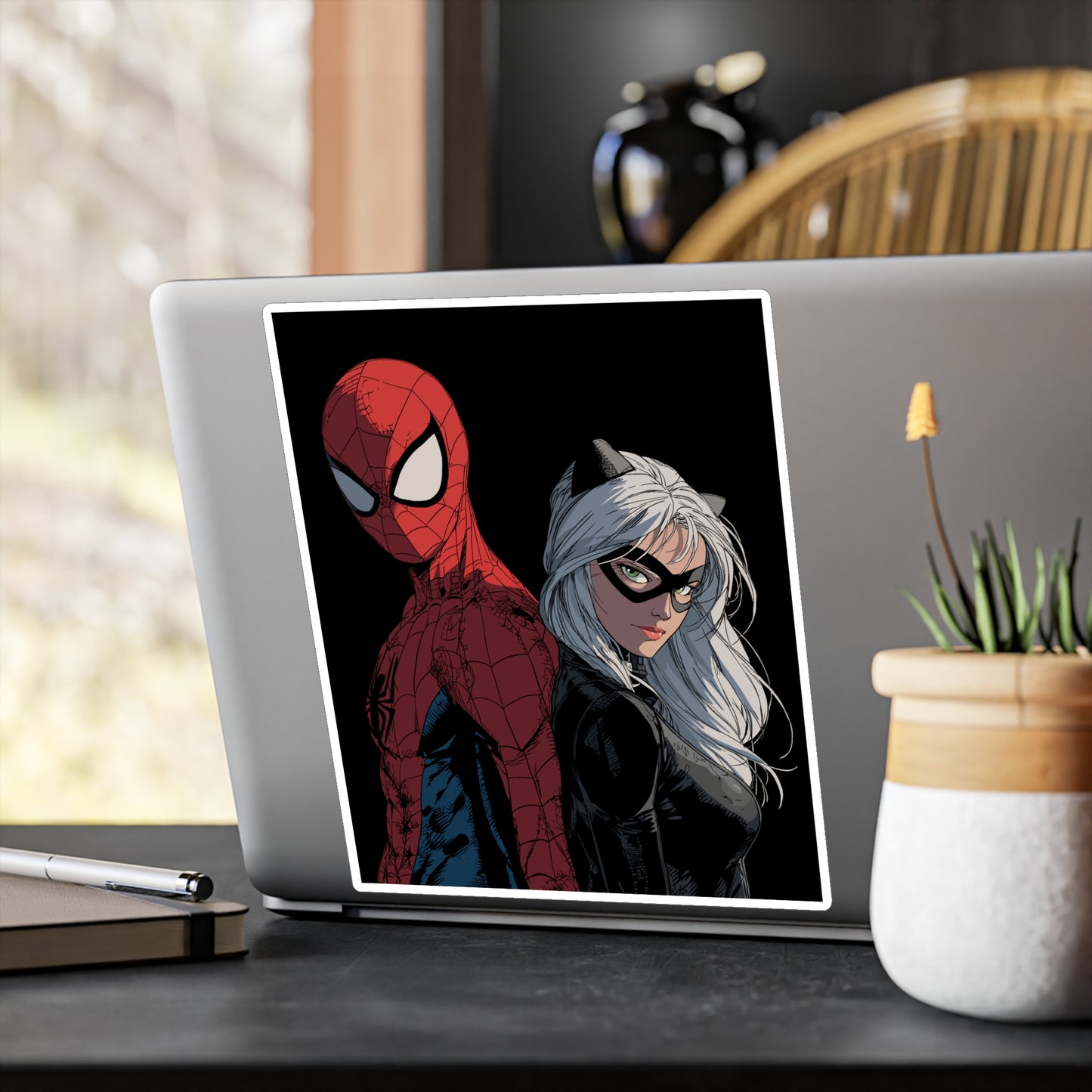 Spider-Man & Black Cat Kiss-Cut Vinyl Decal — Comic Superhero Sticker