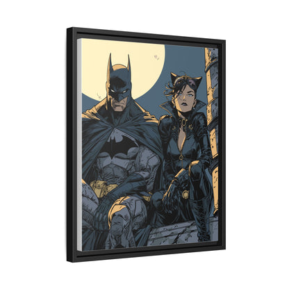 Framed Matte Canvas Print — Gotham Night Batman & Catwoman Illustration