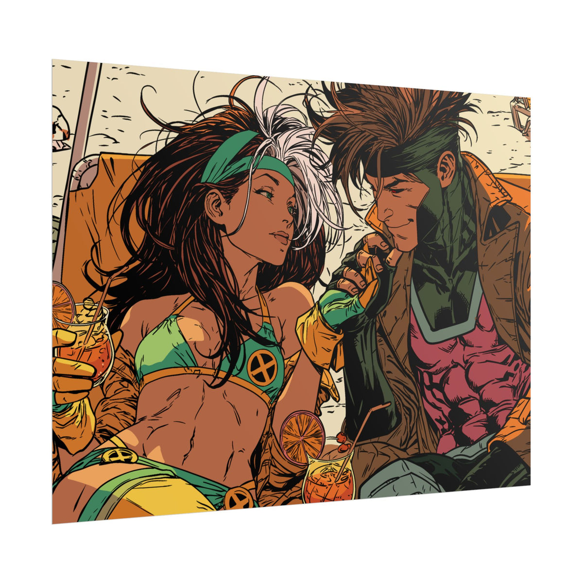 Rogue & Gambit - Beach Trip - Retro Comic Art Poster