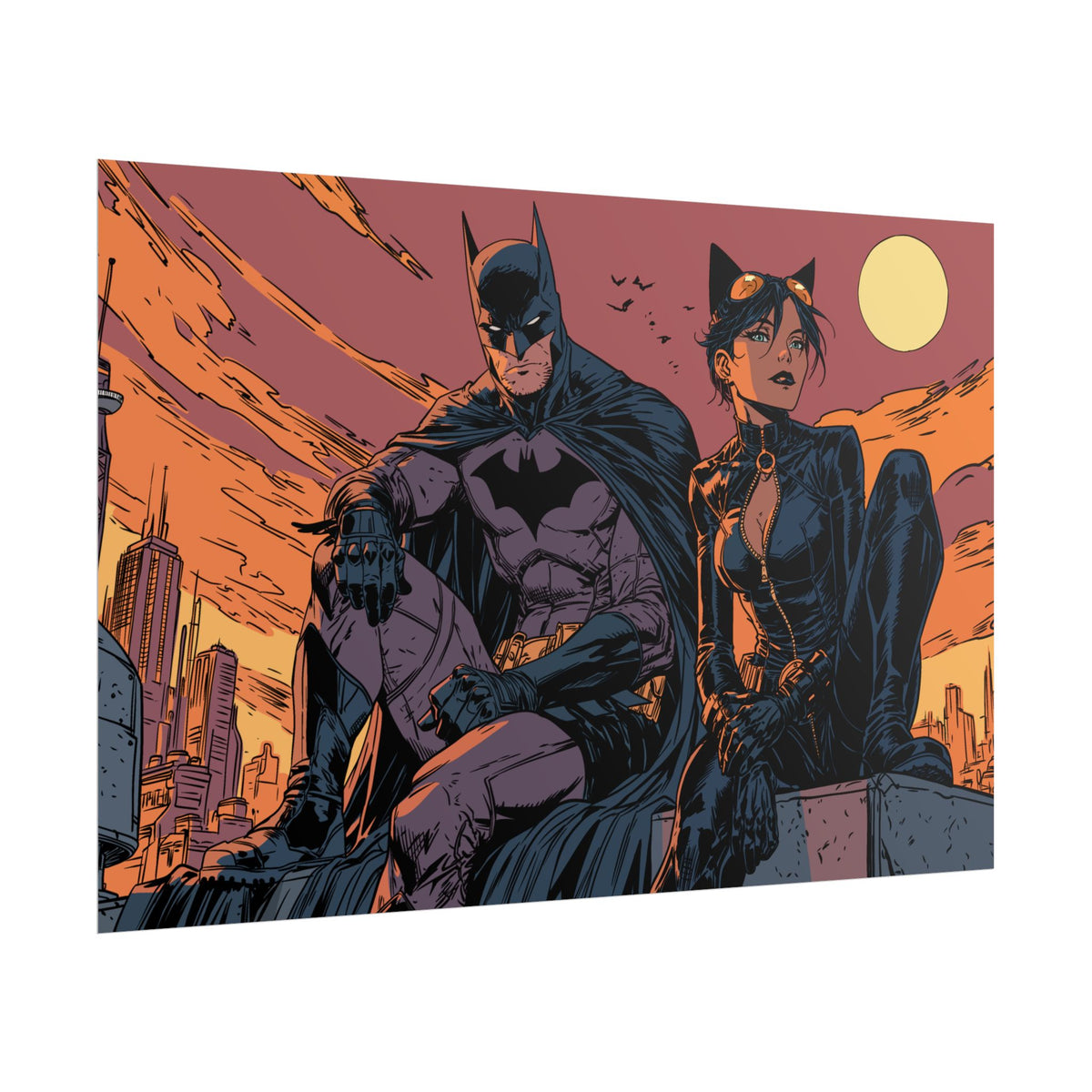 Batman & Catwoman Landscape Art Poster