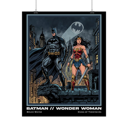 Batman & Wonder Woman Cinematic Rolled Poster — Superhero Wall Art
