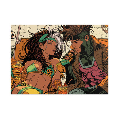 Rogue & Gambit - Beach Trip - Retro Comic Art Poster