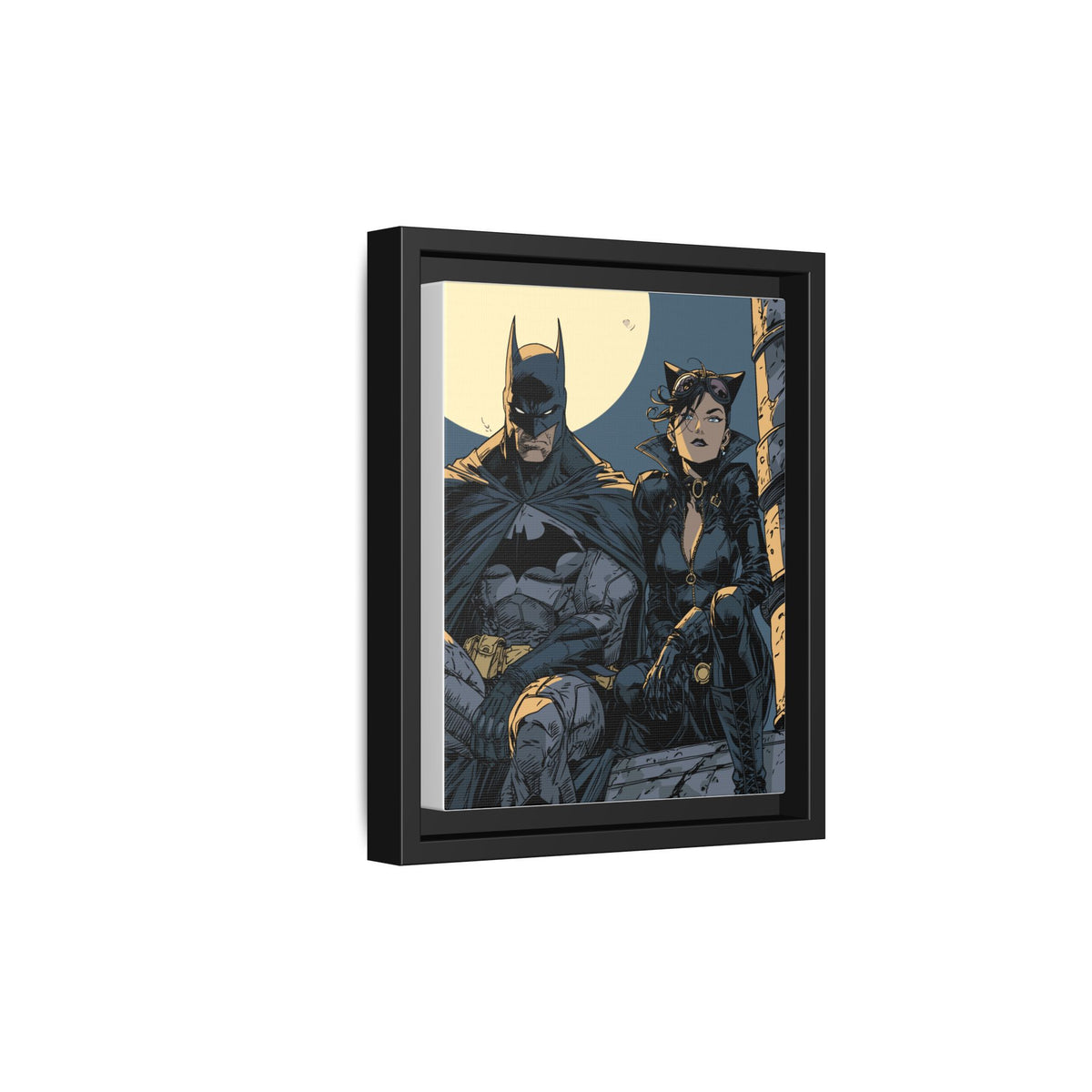 Framed Matte Canvas Print — Gotham Night Batman & Catwoman Illustration