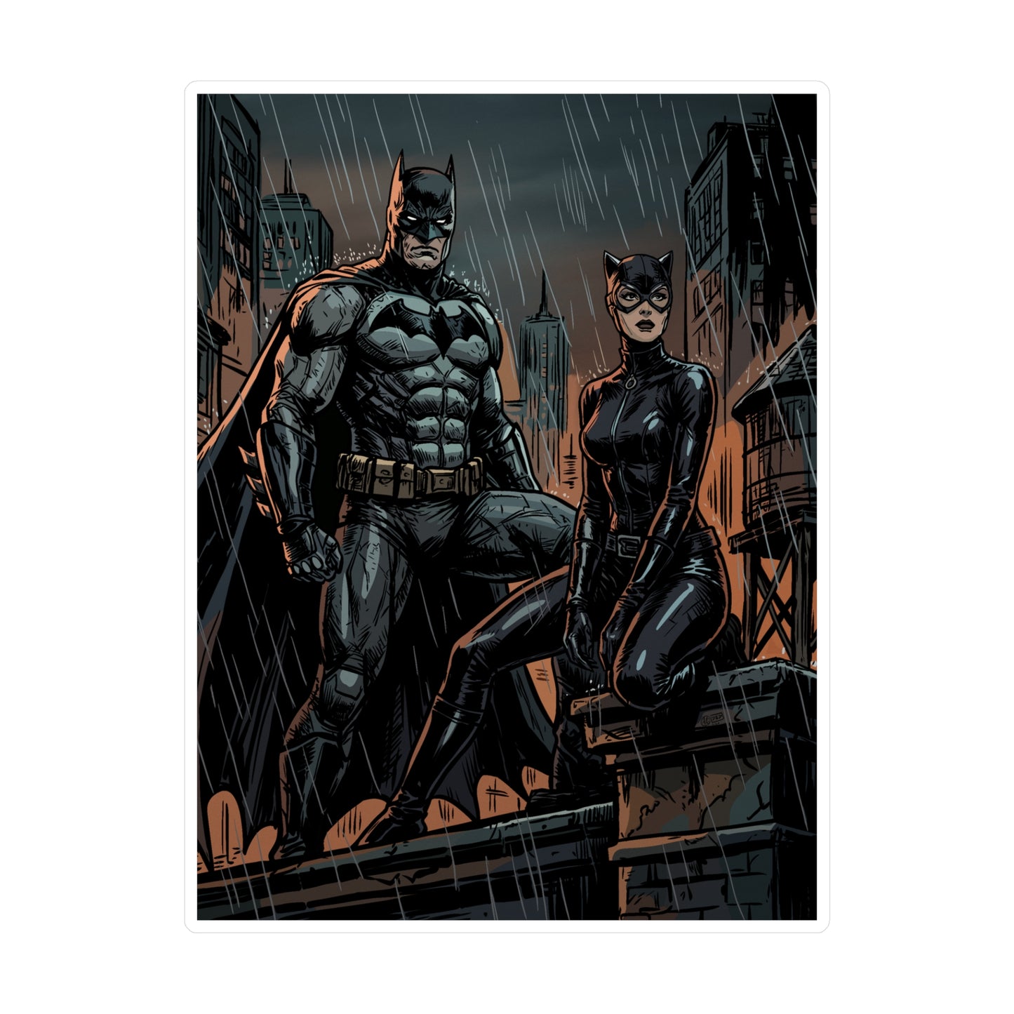 Batman & Catwoman Rainy Night Vinyl Sticker