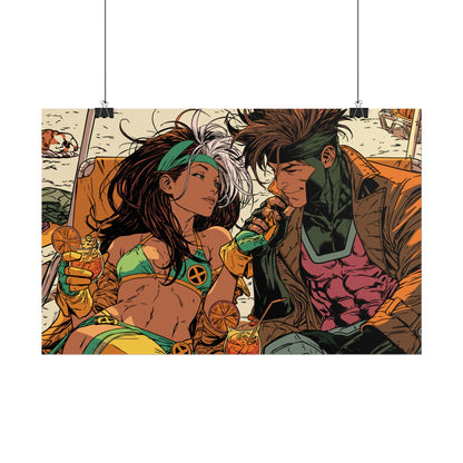 Rogue & Gambit - Beach Trip - Retro Comic Art Poster