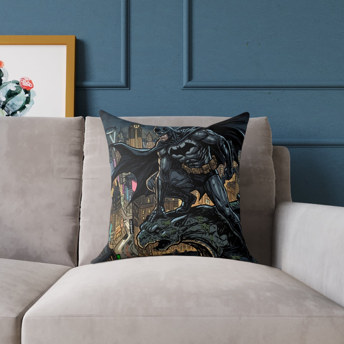 Batman Cityscape Square Poly Canvas Pillow