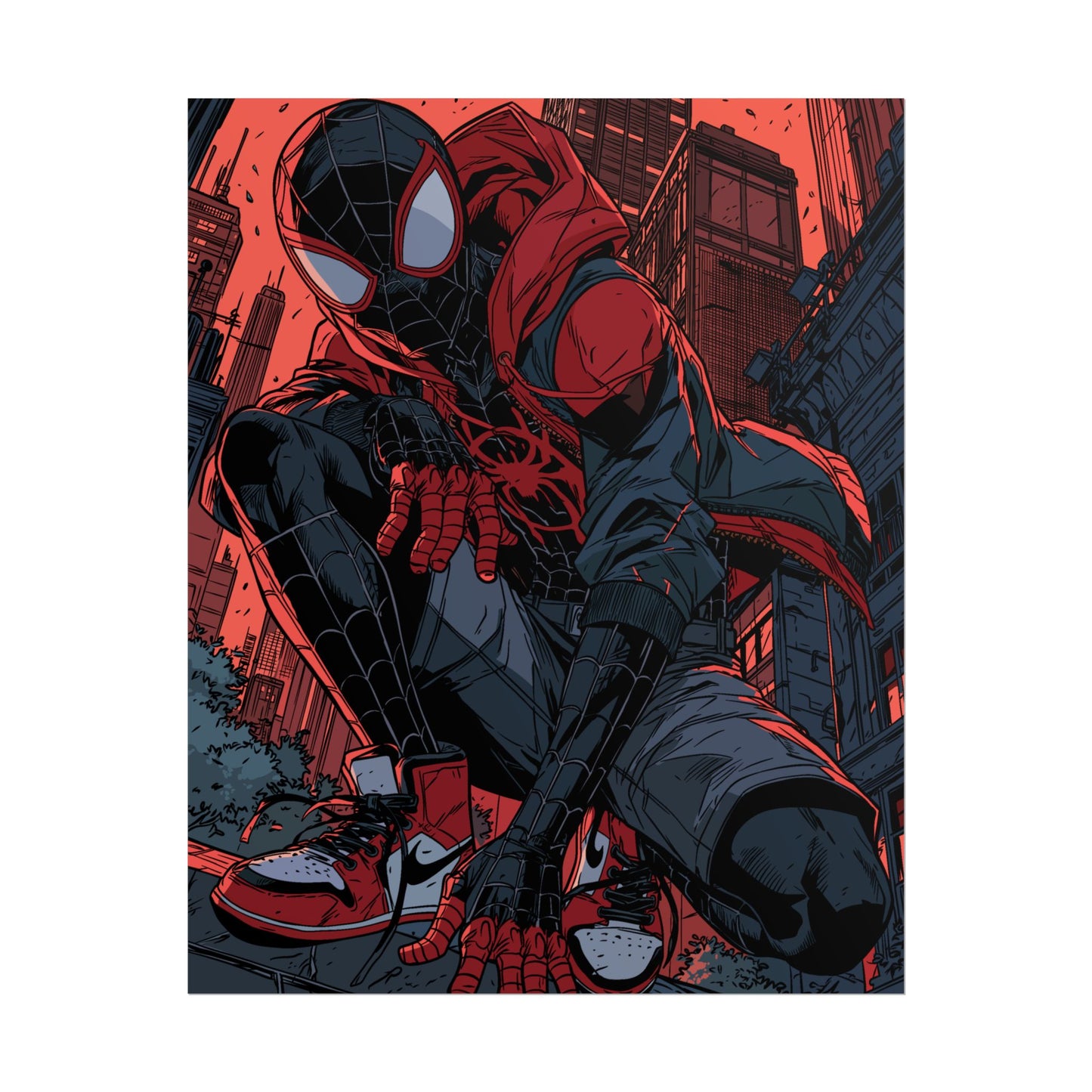 Spider-Man Miles Morales Poster – Red & Black Comic Art Rolled Poster