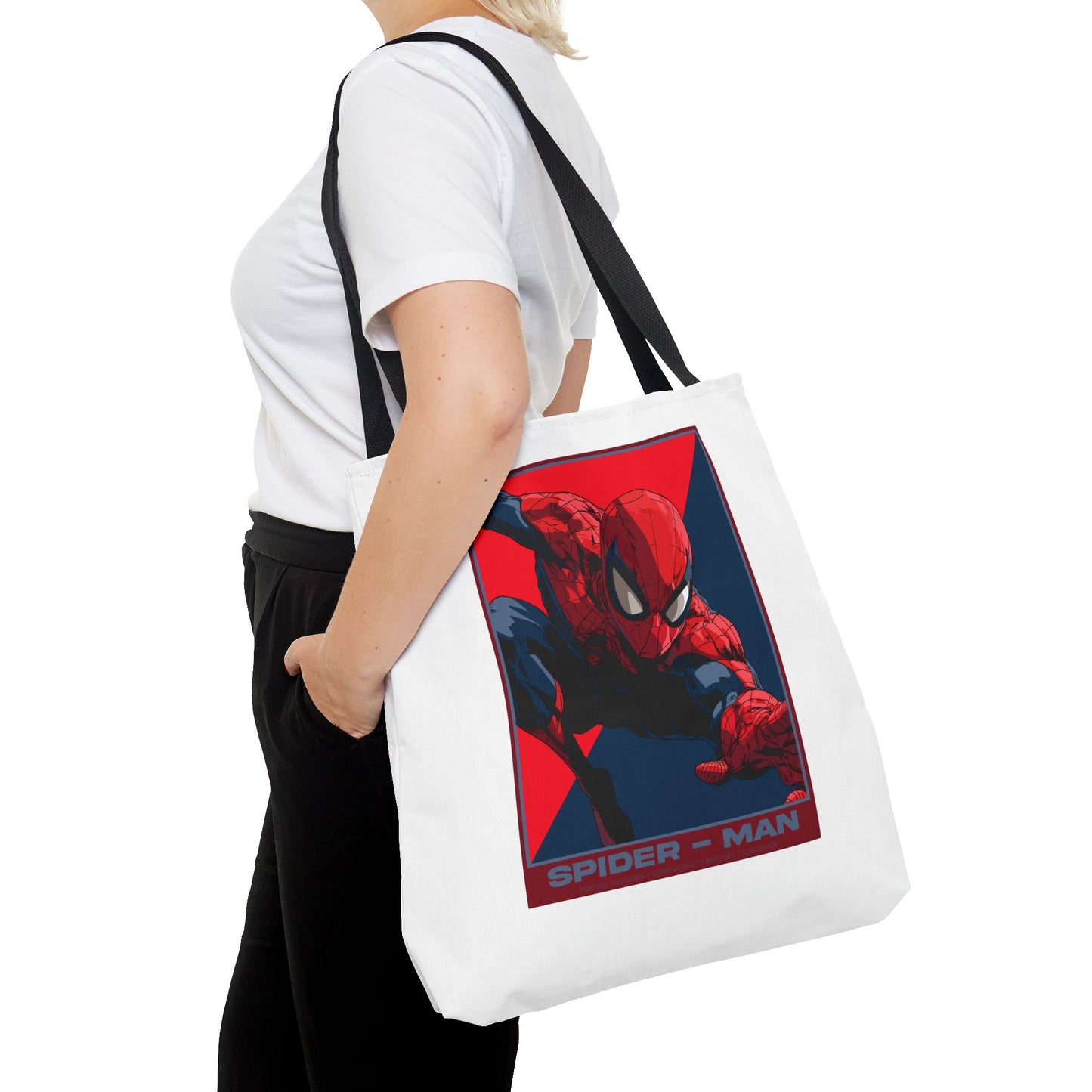 Spider-Man Graphic Tote Bag — Retro Red & Blue Comic Design