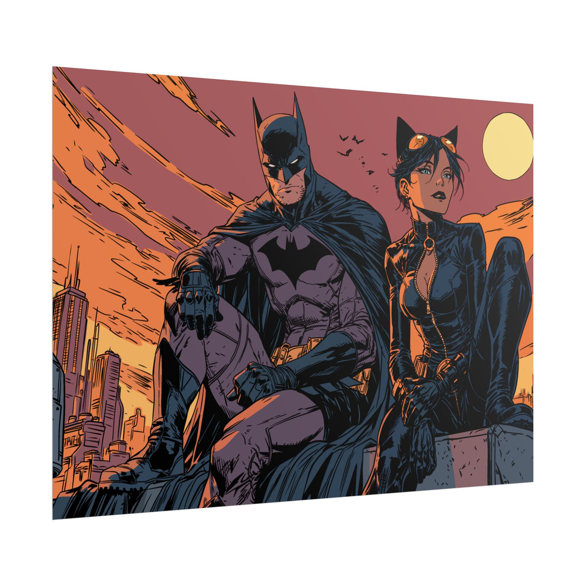 Batman & Catwoman Landscape Art Poster