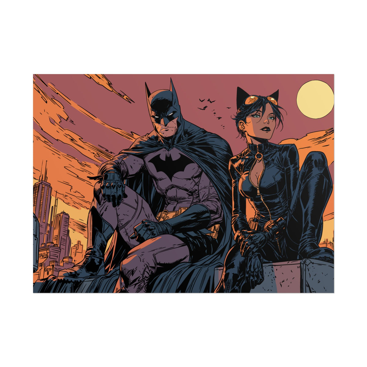 Batman & Catwoman Landscape Art Poster