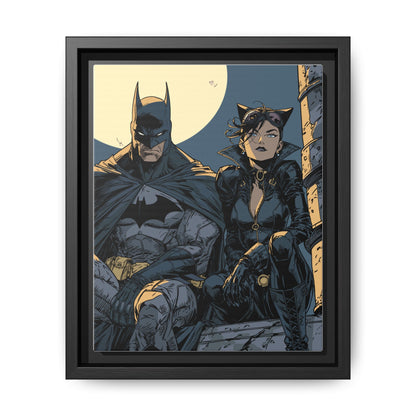 Framed Matte Canvas Print — Gotham Night Batman & Catwoman Illustration