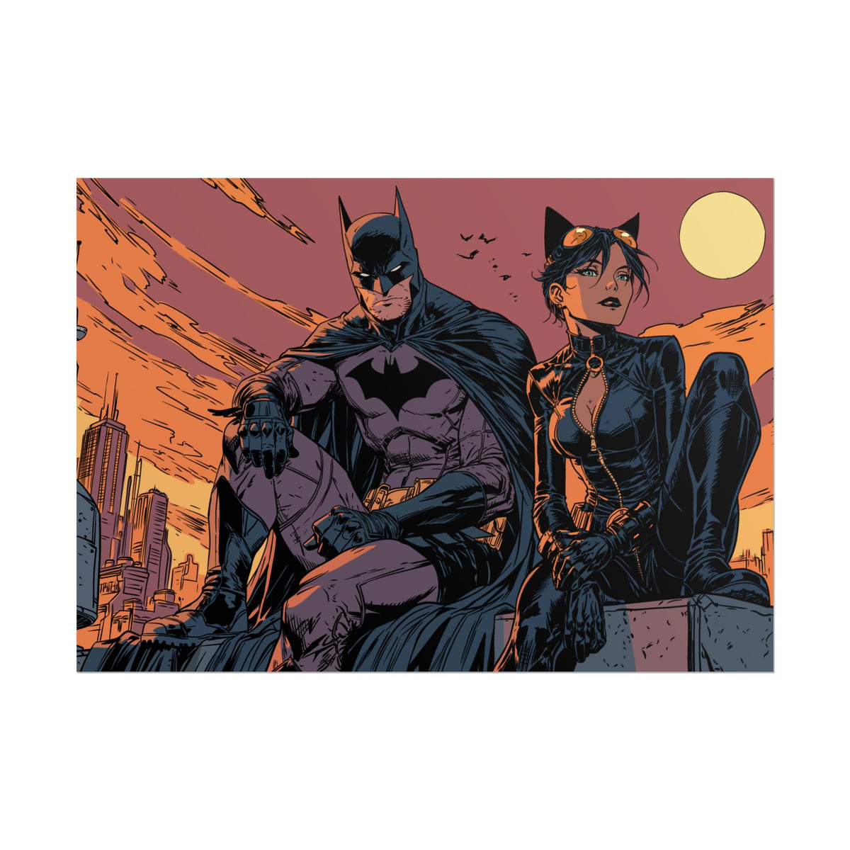 Batman & Catwoman Landscape Art Poster