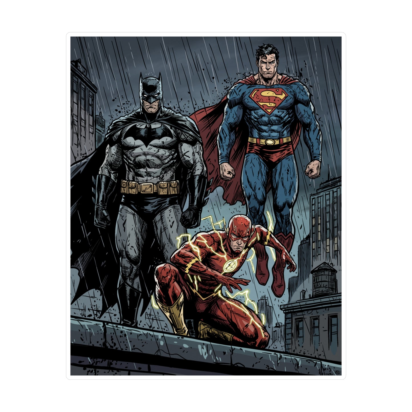 Superhero Trio Vinyl Sticker — Batman, Superman & Flash