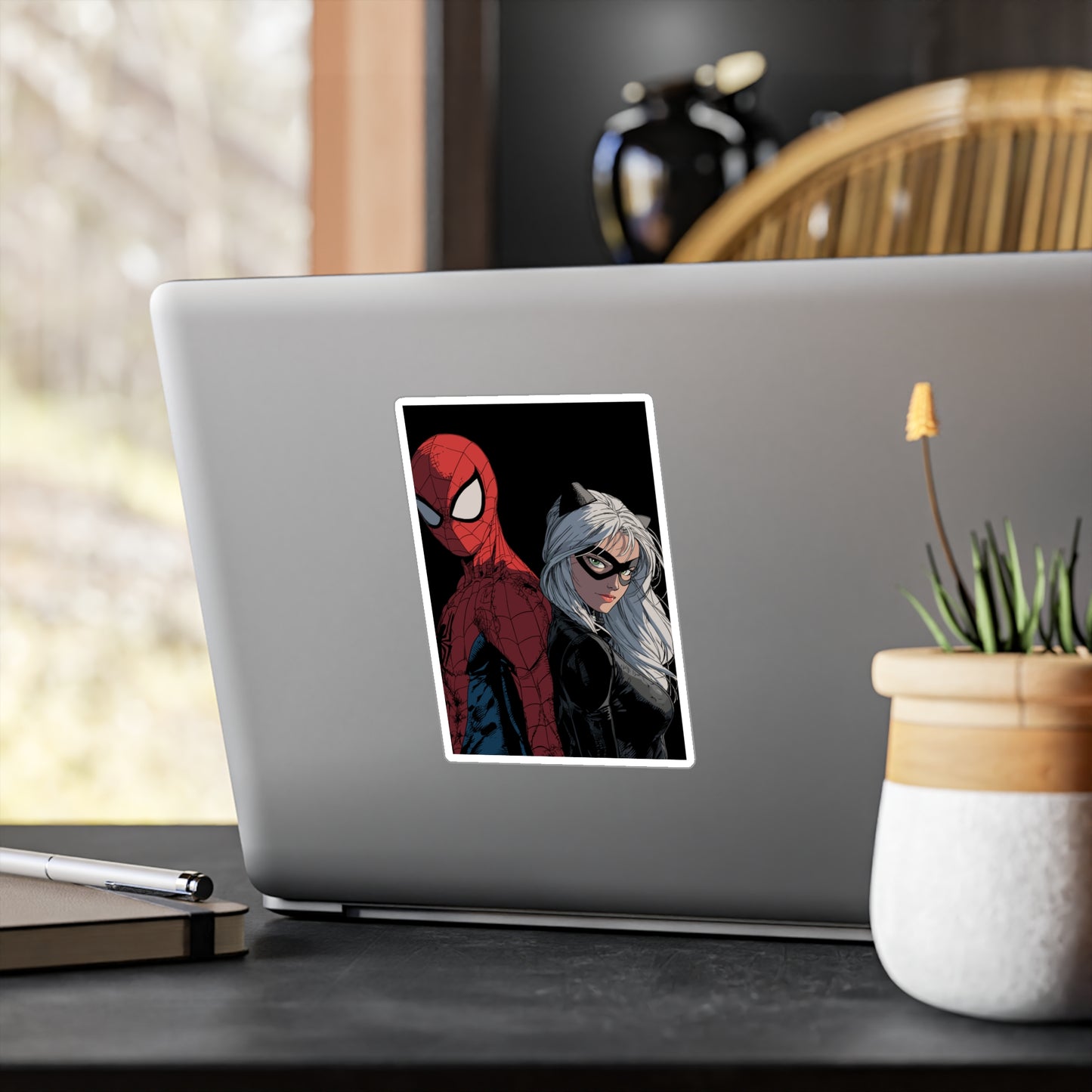 Spider-Man & Black Cat Kiss-Cut Vinyl Decal — Comic Superhero Sticker